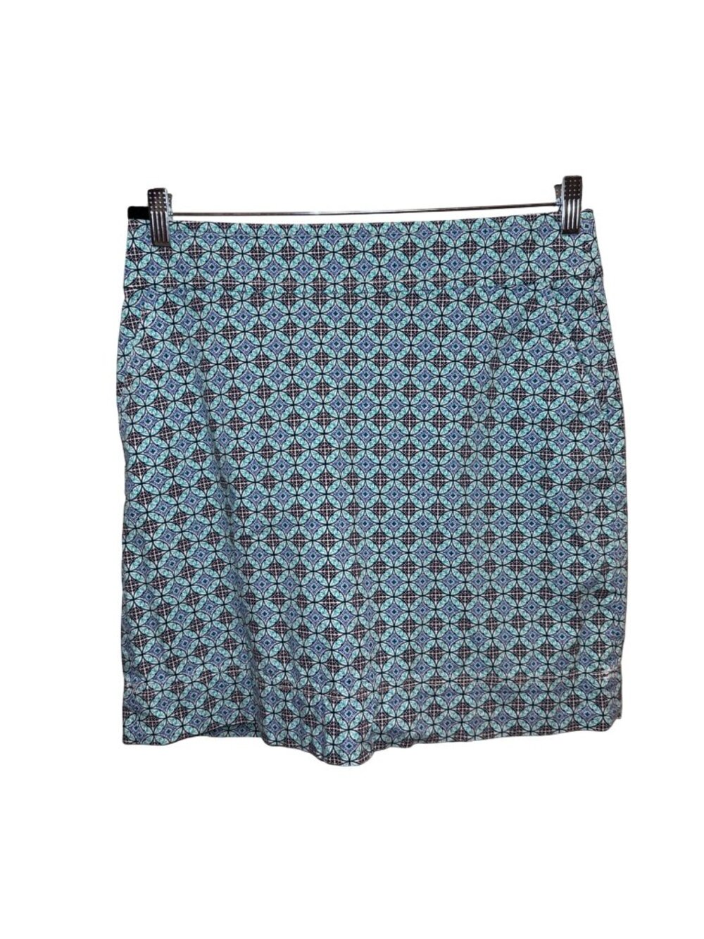 Talbots Womens Blue Black Geometric Print Skirt Size 10 Cotton Blend